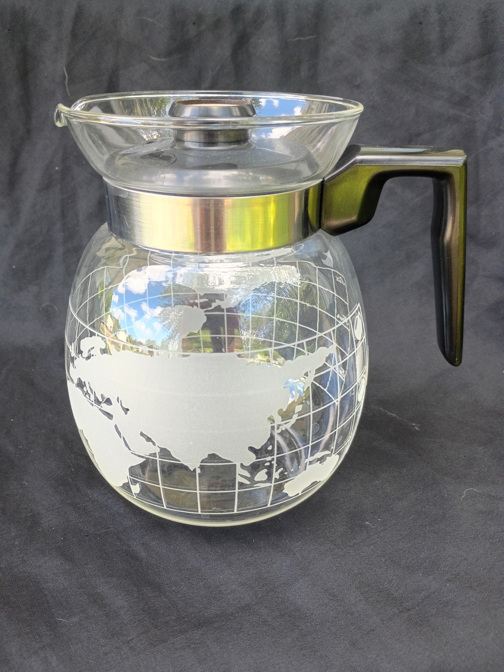 Vintage Nescafe 6 Cup World Globe Coffee Pot Foil Label Colonial Cupboard Japan